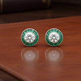 Emerald Earrings 18K White Gold (Center CZ)
