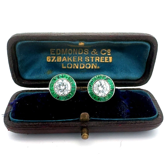 Emerald Earrings 18K White Gold (Center CZ)