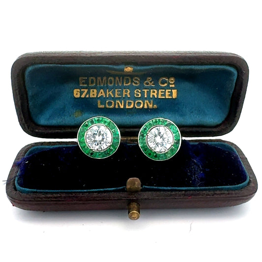 Art Deco Reproduction Aristocrat 1.03 cttw Emerald Earrings (Center CZ) 14780