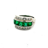 Estate Fine Emerald 2.10 cttw Diamond Platinum 3 Row Band 14801