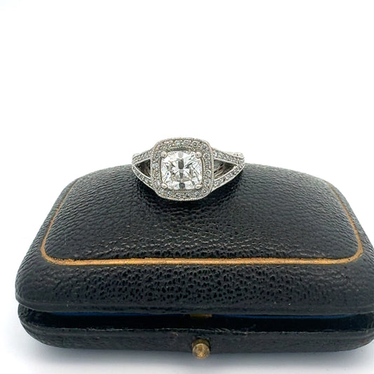 Estate Bridal Designer 1.28 ct Diamond Center (2.28 cttw ) (GIA G, VS1) Platinum Ring 14899