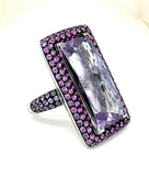 Estate Parisian Designer Anshindo-Paris 18.80 ct Faceted Amethyst & 3.50 cttw Fading Pink Sapphire 18K White Gold Ring 15026