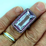 Estate Parisian Designer Anshindo-Paris 18.80 ct Faceted Amethyst & 3.50 cttw Fading Pink Sapphire 18K White Gold Ring 15026