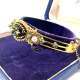 Estate Etruscan Natural Pearl & Turquoise Yellow Gold Bangle Circa 1880 15087