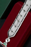 Art Deco Style Diamond, Coral, Emerald, Pearl and Onyx 18K White Gold Necklace