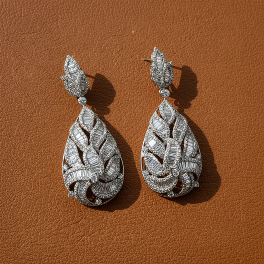 Designer Circa 1990's 17.35cttw Diamond and 18k White Gold Earring (2.8" Length)