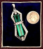 Estate Custom Made 12.40 ct. Fine Green Tourmaline and Diamond Platinum Pendant 15261