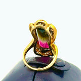 Estate Italian Designer Arezzo 13.26 ct Watermelon Tourmaline Diamond Custom 18K Yellow Gold Ring 14787