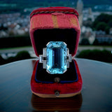 Estate 26.00 ct Aquamarine 1.51 cttw Diamond Platinum Ring Circa 1940's 15227