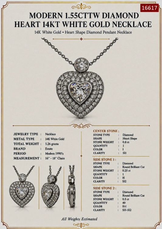 Modern 1.55cttw Diamond Heart 14Kt White Gold Necklace