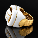 Estate David Webb White Enamel 18K Yellow Gold Bold Ring