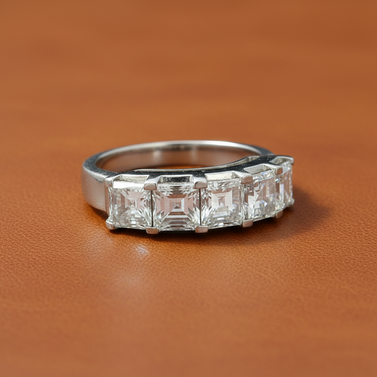 Classic 5 Stone Asscher Cut 2.36cttw. Diamond Platinum Ring