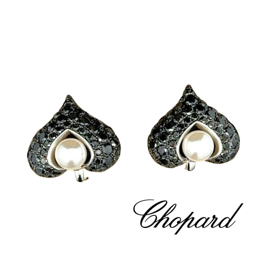 New Chopard "PushKin Collection" 11.42 cttw Black Diamond & Pearl Earrings MSRP $40720 14502