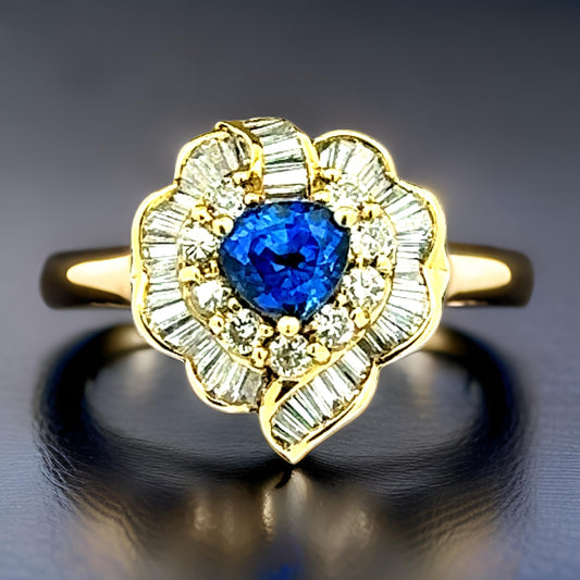 Estate 2.02 Ct Fine Sapphire & 1.57 Diamond 18K Yellow Gold Ring 15063