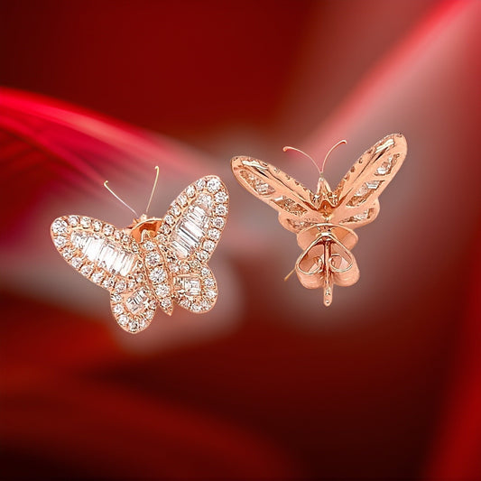 Fashionista 2.99 ctw Diamond and 18K Rose Gold Butterfly Earrings