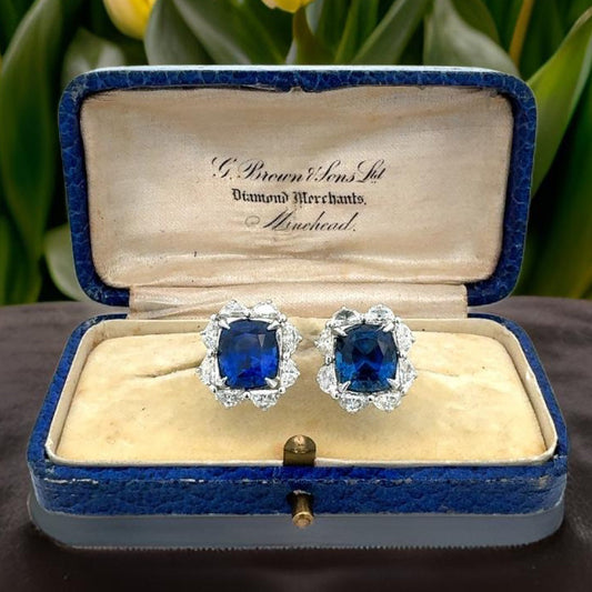 Estate Sapphire No Heat Madagascar (AGL) and Diamond Halo Earrings 15247