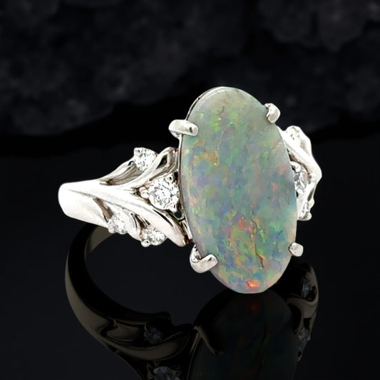 Fine Opal and Diamond Platinum Ring