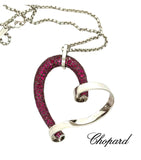 New Chopard 4.16 cttw Ruby 18K White Gold Heart Pendant & Chain MSRP $53060 14512