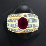Oval Ruby, Diamond and 18K Yellow Gold Ring