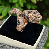 Effy White and Black Diamond, Emerald and 14K Rose Gold Panther Ring