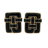 Designer Angela Cummings Black Enamel and 18Kt Yellow Gold Weave Earrings