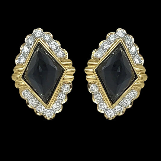 Diamond and Onyx Faceted 18K yellow Gold Earrings