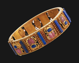 Estate Lapis Lazuli & Rhodochrosite 18K Yellow Gold Bangle 14262