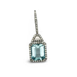 Modern Diamond and Aquamarine Dangle 14k White Gold Earrings