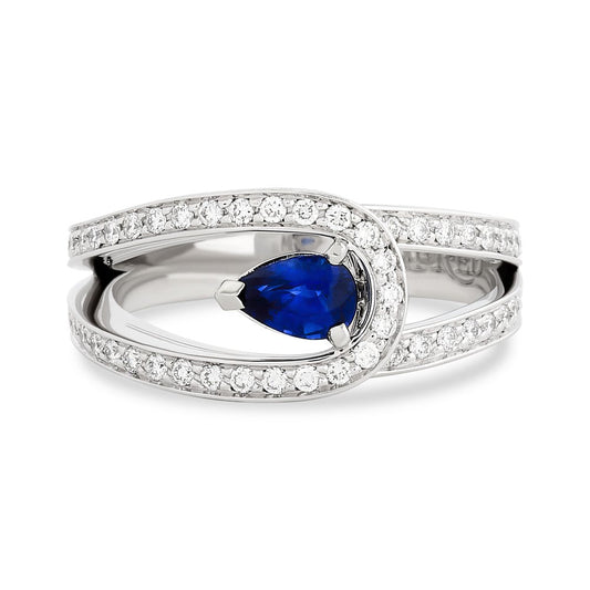 New Fred Of Paris .53 ct Fine Sapphire Diamond Platinum Ring 14750