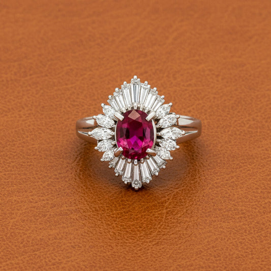 Mid Century Modern Ruby and Diamond Platinum Ring