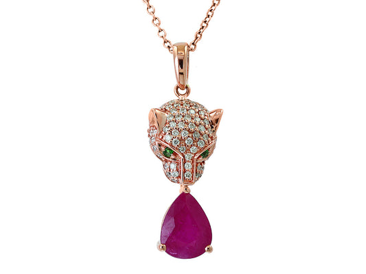 E.H. Collection Ruby Diamond and Tsavorite Panther Pendant with Chain 12454