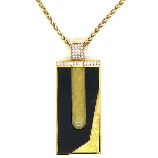 The works of Designer Steve Walters "Windows" One Of a Kind Beryl Onyx Diamond Necklace 13628