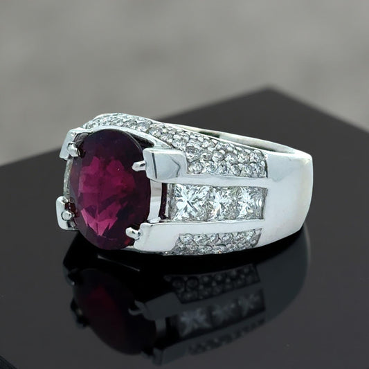 Rubellite and Diamond 14K White Gold Ring