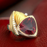 Estate Custom Made 14.85 ct Rubellite Tourmaline Diamond 18K Yellow Gold Ring 15253