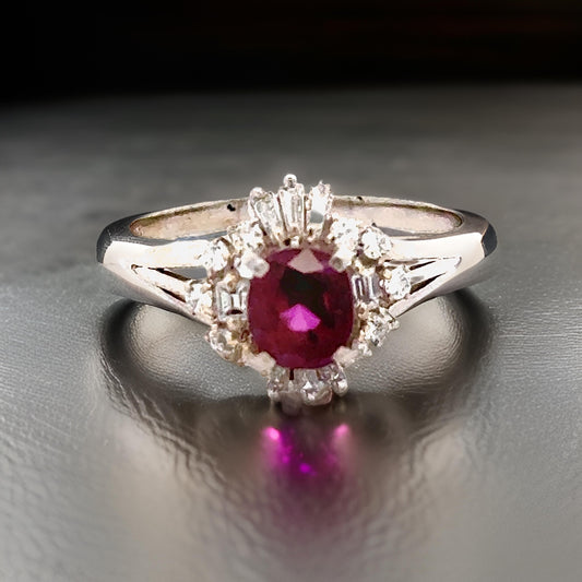 Estate 1.32 ct. Cushion Cut Ruby Diamond Platinum Ring 14993