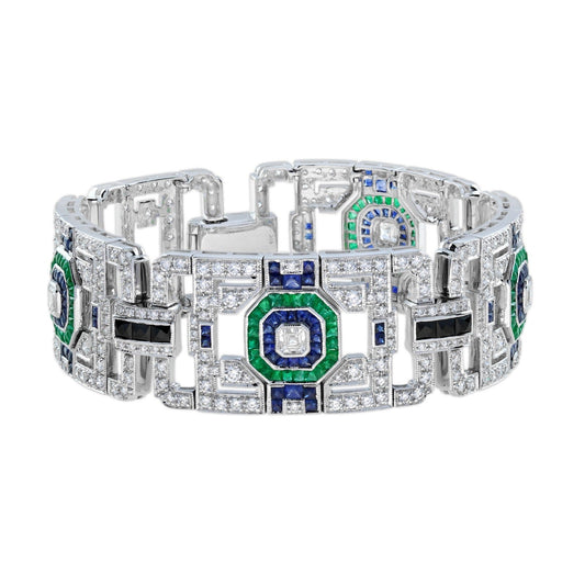 New Aristocrat Collection Inspired By Cartiers Charles Jacqueau Diamond Emerald Sapphire Onyx White Gold Bracelet 15090