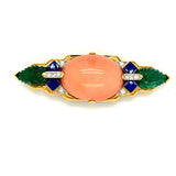 David Webb Diamond, Emerald, Coral and Lapiz Lazuli Pin 00080