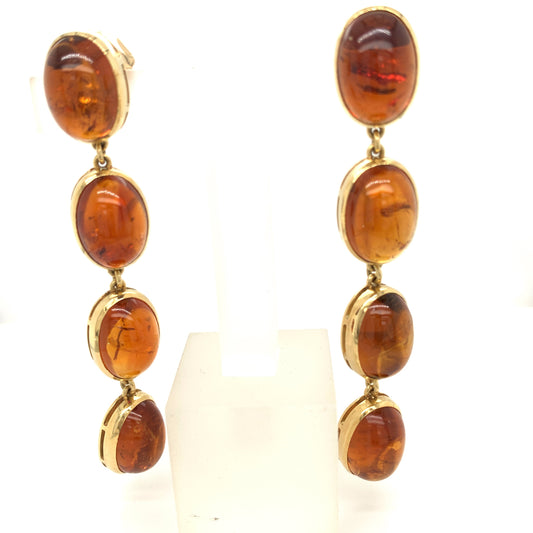 Estate 18K Yellow Gold Amber Earrings 00200