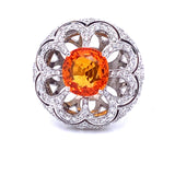 Zydo 5.10 ct Orange Sapphire and Diamond 18K White Gold Ring