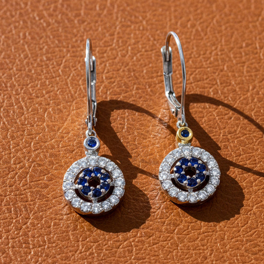 Sapphire and Diamond 14K White and Yellow Gold Dangle Earrings