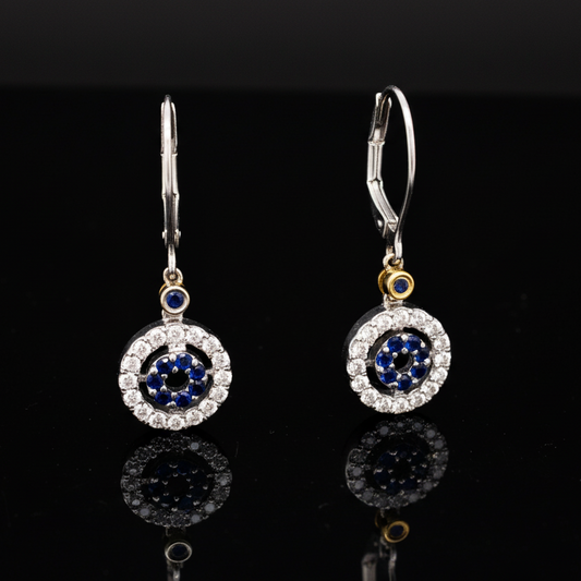 Sapphire and Diamond 14K White and Yellow Gold Dangle Earrings