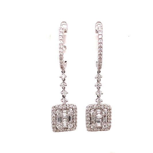 Estate Dangle Earrings Diamonds 1.12 cttw 18KW 14958