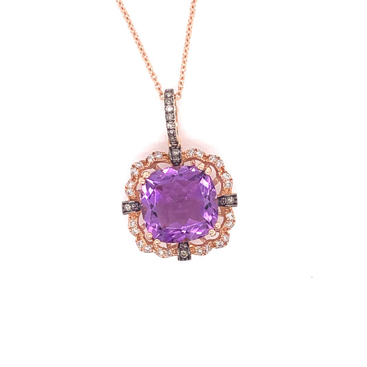 E.H. Collection 5.75 ct Amethyst and Diamond Pendant With Chain 04661