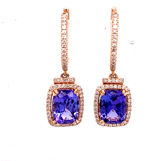 E.H. Collection 2.38 cttw Tanzanite and Diamond Rose Gold Earrings 07138