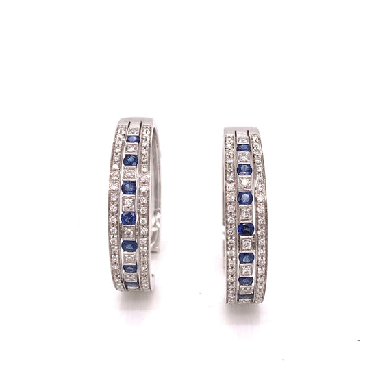 Damiani Sapphire and Diamond 18K White Gold Hoop Earrings 09026