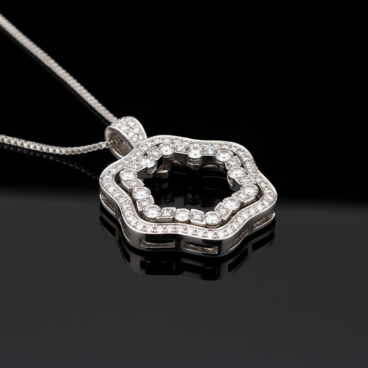 Damiani Diamond and 18K White Gold Pendant With Chain