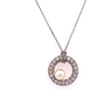 Mimi White Gold Freshwater Pearl and Diamond Halo 18K White Gold Necklace