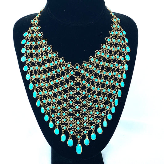 75.00 cttw Turquoise 18K Yellow Gold Necklace 10373