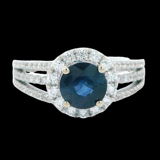 Designer EMJ 1.25 ct Sapphire Diamond Halo Ring 14762