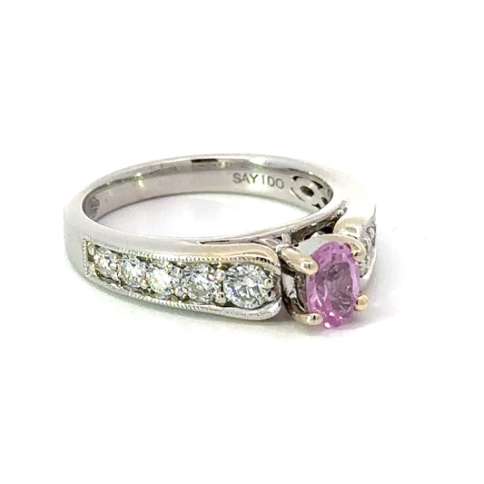 14K White Gold Pink Tourmaline and Diamond Ring 14849